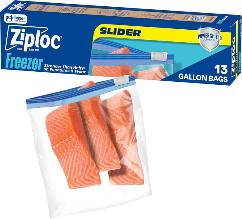 Ziploc Gallon Food Storage Freezer Slider Bags, Power Shield Technology for More Durability, 13 count - Image 1